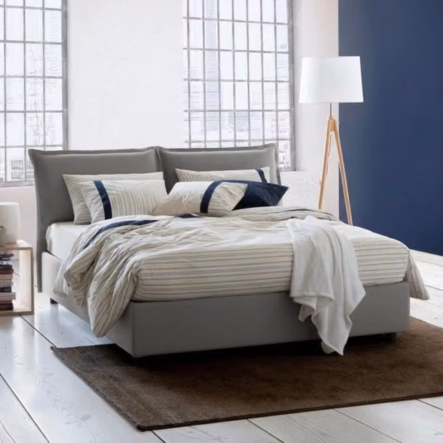 Letto Matrimoniale Amy Talamo Italia con Contenitore a Alzata, Rivestimento in Tessuto Grigio, L/P: 160 x 200 cm