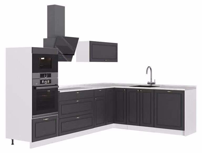 Cucina angolare completa Vicco Fame-Line Oro-antracite rustico/Bianco 287 x 207 cm, PL Marmo, Model 63523