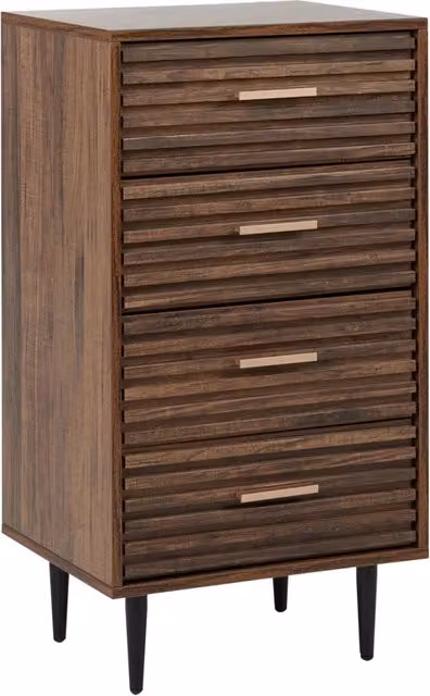 Cassettiera moderna Beliani in MDF e metallo marrone con 4 cassetti L: 90 cm, P: 40 cm, H: 48 cm – 1
