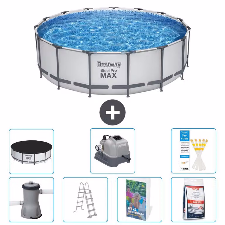 Bestway Steel Pro MAX, piscina in acciaio, forma rotonda, dimensioni 488x122 cm, composta da 6 parti, modello S649