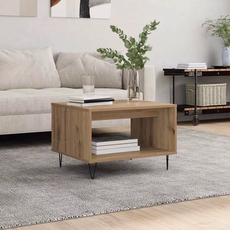 vidaXL Tavolino da salotto rettangolare in stile industriale color rovere, L: 60 cm, P: 50 cm, H: 40 cm
