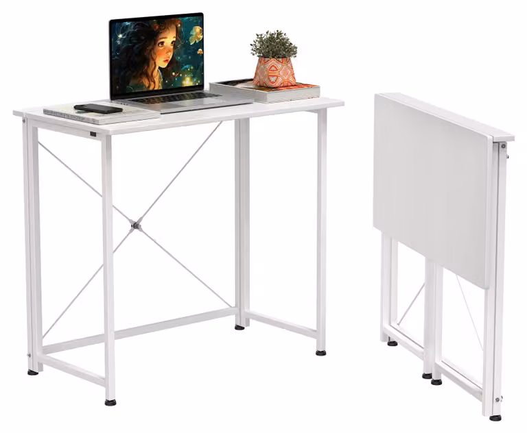 Scrivania pieghevole - Tavolo pieghevole per computer - Ideale per piccoli spazi - Struttura in metallo - Rettangolare, dimensioni 80x45x75 cm - Bianco