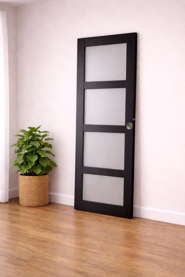 Porta scorrevole Telia nera con vetro H204 x L83 cm, con gusci, maniglia a spinta GD MENUISERIES