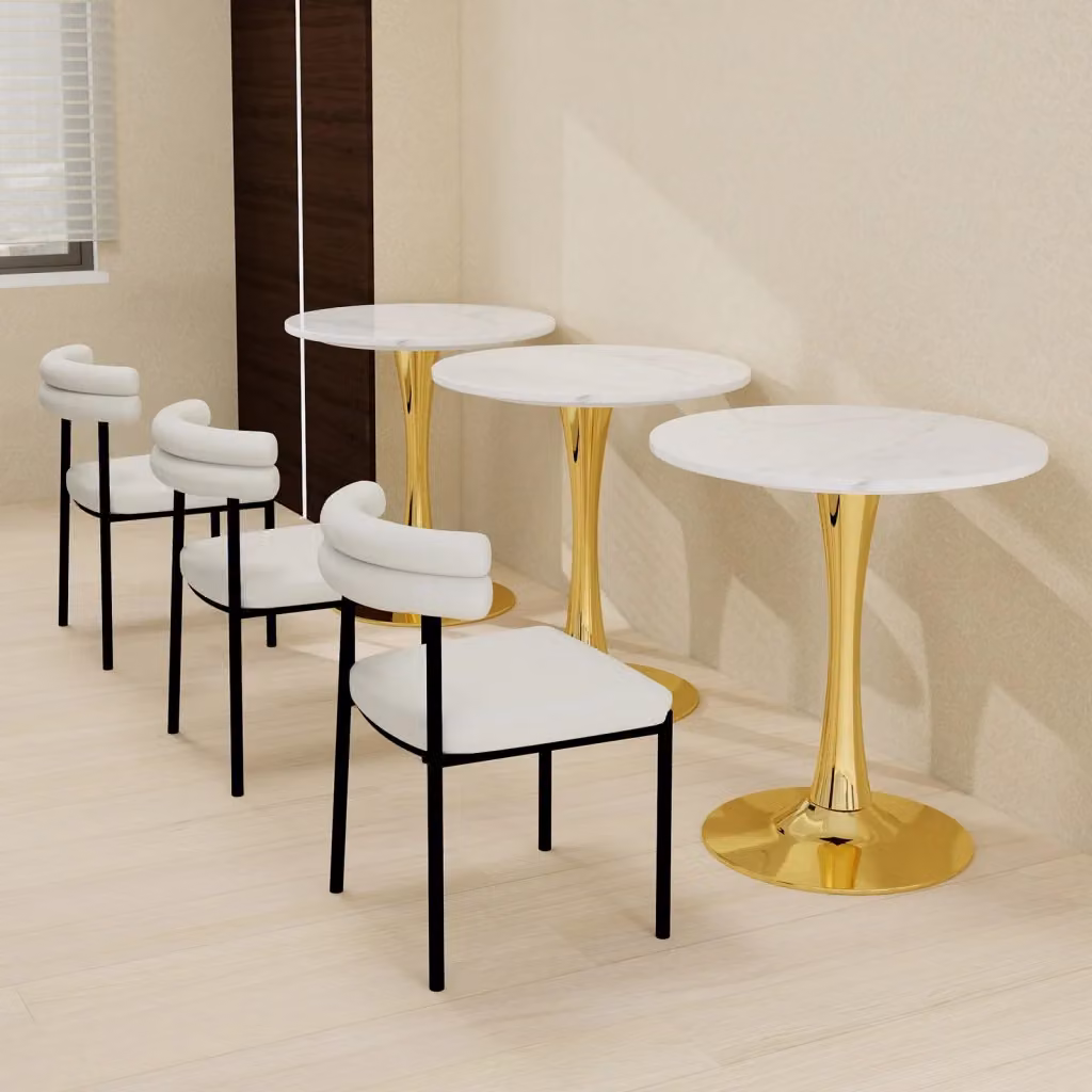 Tavolo Rotondo Moderno Minimalista REDOM con Effetto Marmo Bianco e Oro – 2