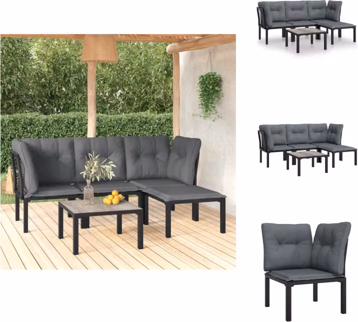 vidaXL Set di 5 pezzi da giardino in poly rattan nero e grigio - Set di mobili da giardino