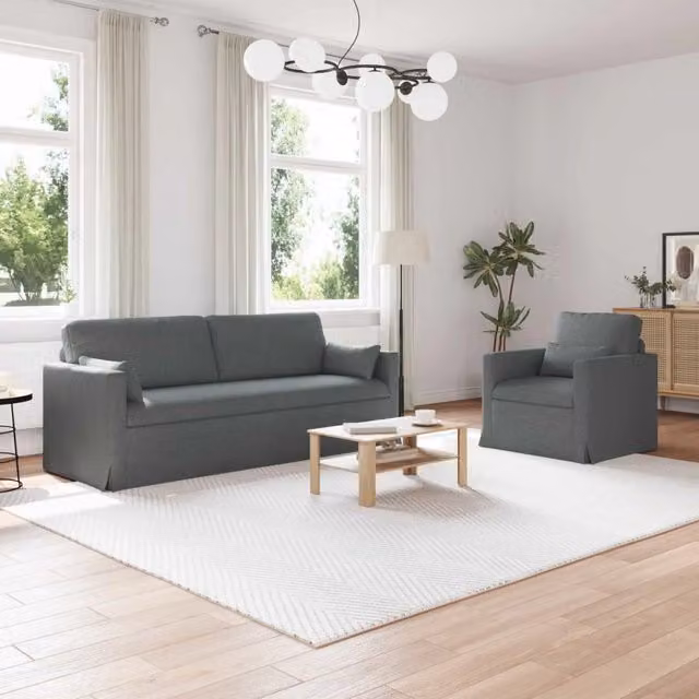 Set di 2 divani moderni vidaXL in tessuto grigio con struttura in metallo e coperture rimovibili – 1