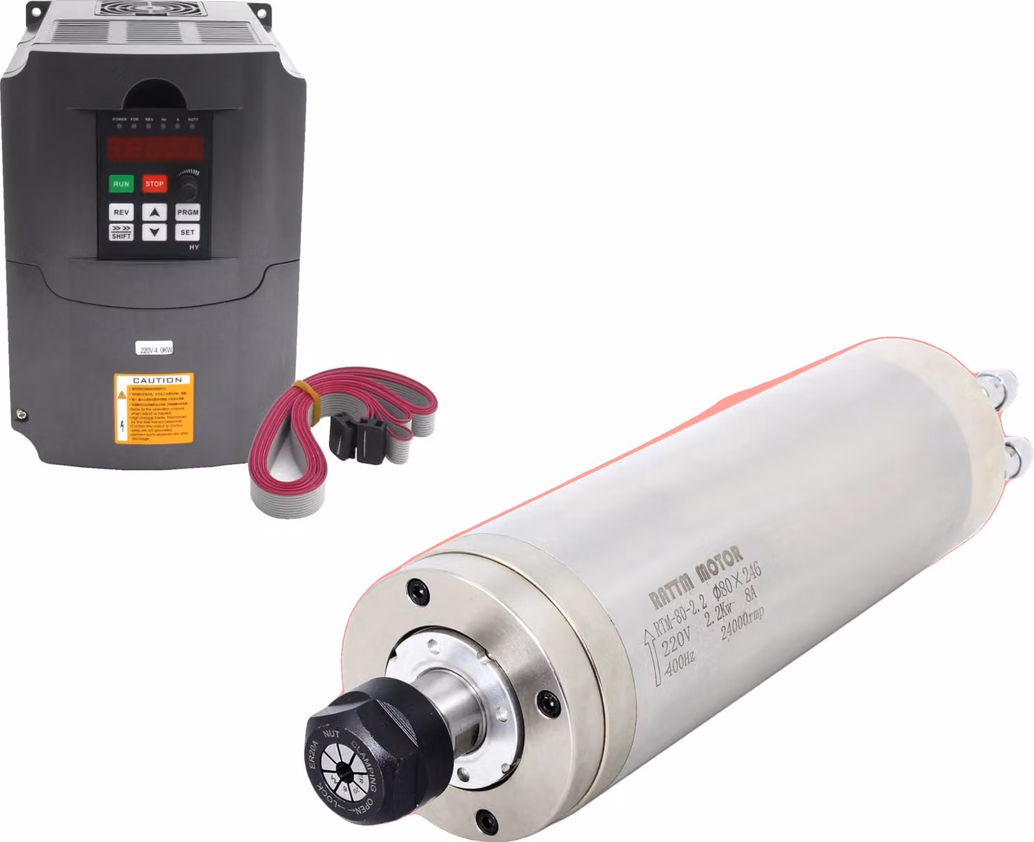 Motore mandrino raffreddato ad acqua, potenza 2,2 kW, velocità regolabile fino a 24000 giri/min, Aggiungi VFD
