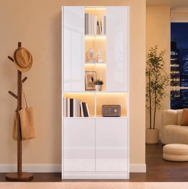 Armadio alto a 2 sezioni con LED controllabili via app; 70x35x180 cm; MDF e truciolare; bianco