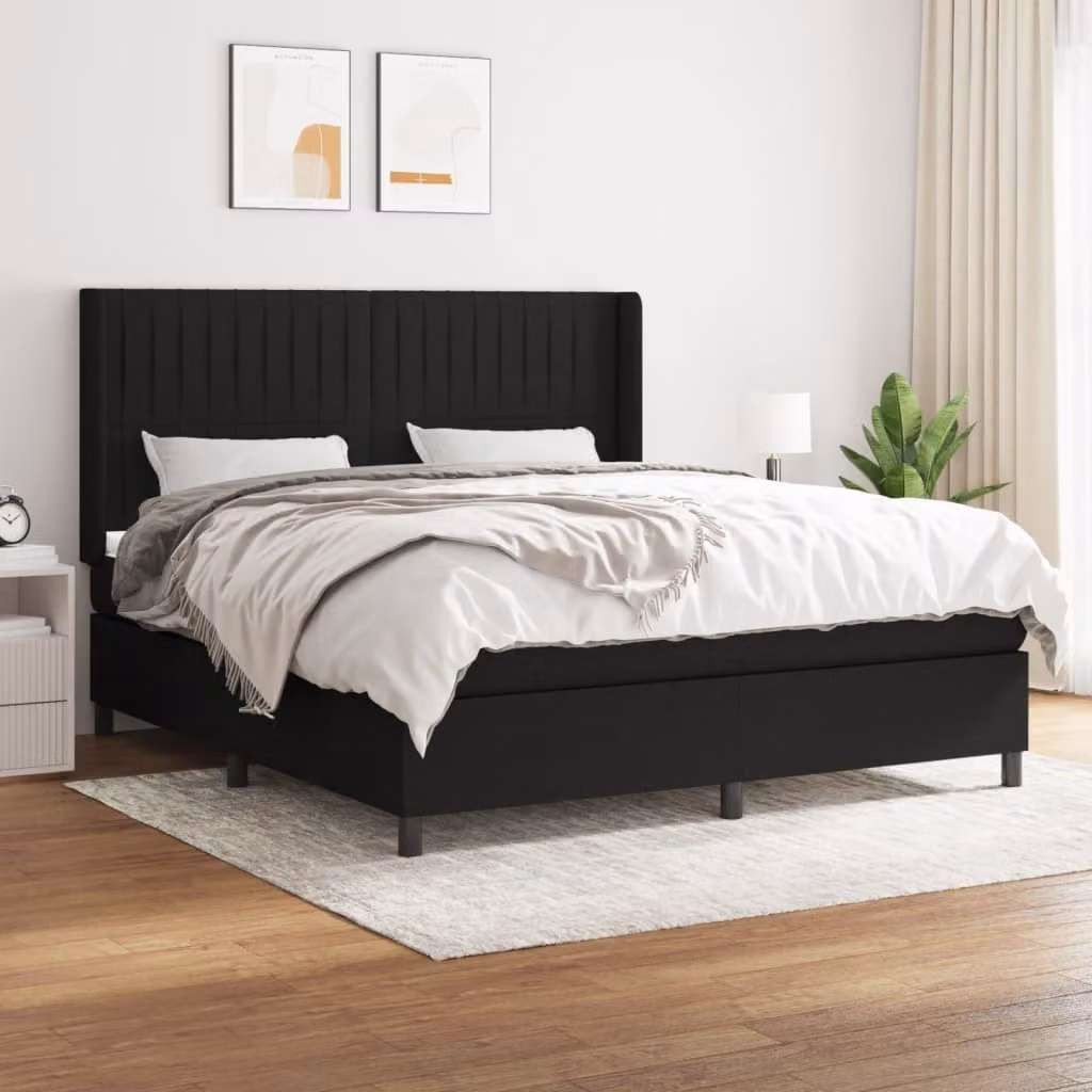 vidaXL Letto a molle con materasso nero 180x200 cm in tessuto - Letto a molle - Boxspringbetten - Bett - Schlafzimmermöbel