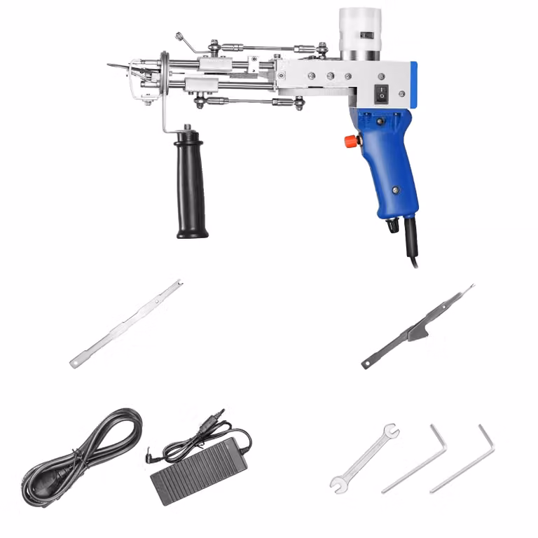 Pistola per la creazione di tappeti, funzionalità 2-in-1, altezza del pelo regolabile, cucitura rapida. Pistola per la creazione di tappeti Adattatore di alimentazione Forbici per taglio a anello Forbici per taglio a pelo Utensili