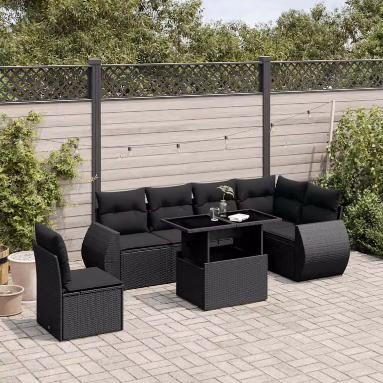 vidaXL Set Divano da Giardino a L con Cuscini Nero e Struttura in Metallo