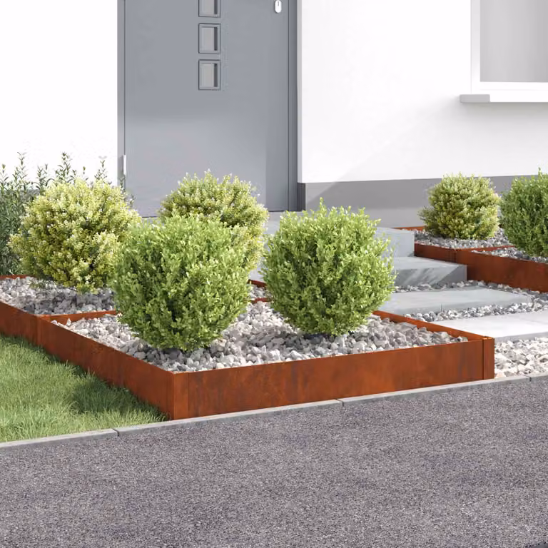 Set di 4 bordure per prato vidaXL in acciaio color ruggine, L/P/H: 100 x 100 x 20 cm