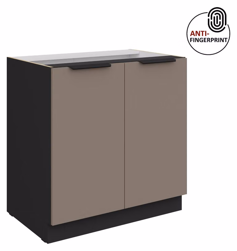 Mobile base da cucina da 80 cm, cucina ARIA grigio sabbia ultra opaco + nero opaco, frontali di alta qualità con rivestimento anti-impronta, blocco cucina