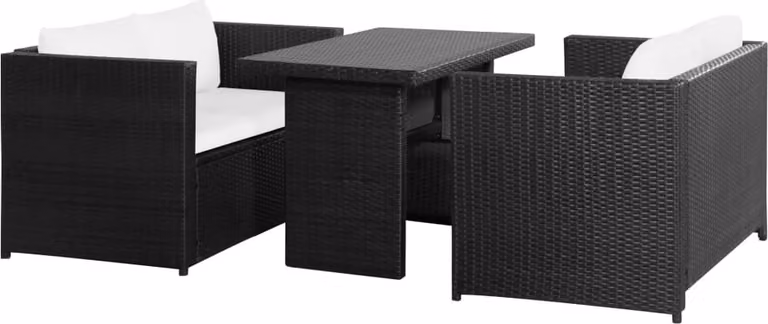 The Living Store Set 3 pezzi da giardino con cuscini in poly rattan nero
