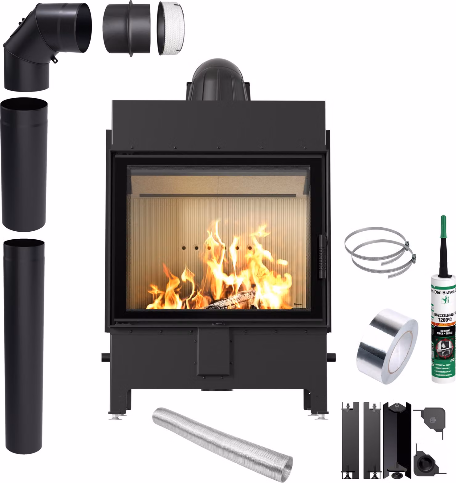 Inserto per caminetto KRATKI LUCY 15kW Ø200 EKO con kit di montaggio