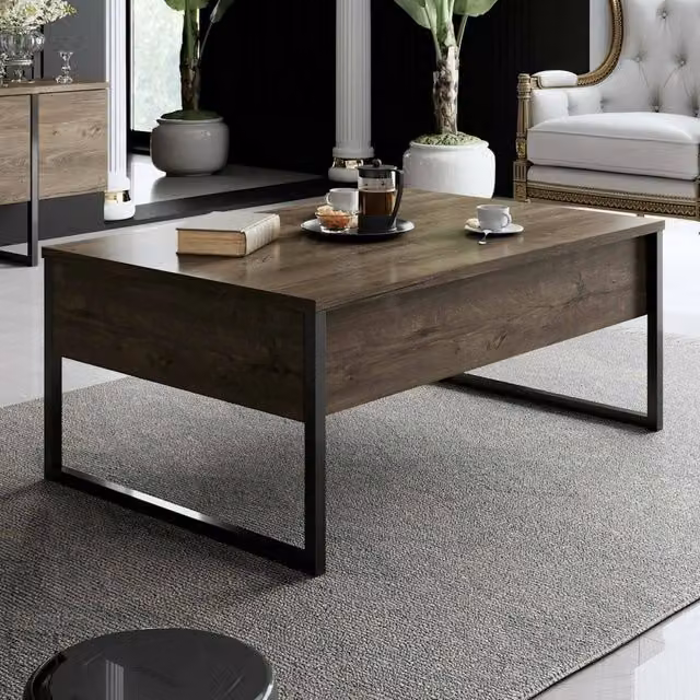 Tavolino da salotto Lavinia DMORA, tavolo basso rettangolare moderno in noce e nero, L: 90 cm, P: 60 cm, H: 40 cm