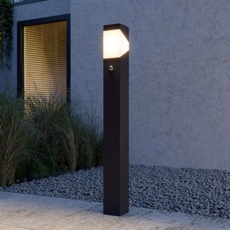 Lampione Lucande Kiran, 100 cm, sensore, grigia, IP44, E27 Kiran Lucande, dimmerabile, Nero, Alluminio, Moderno