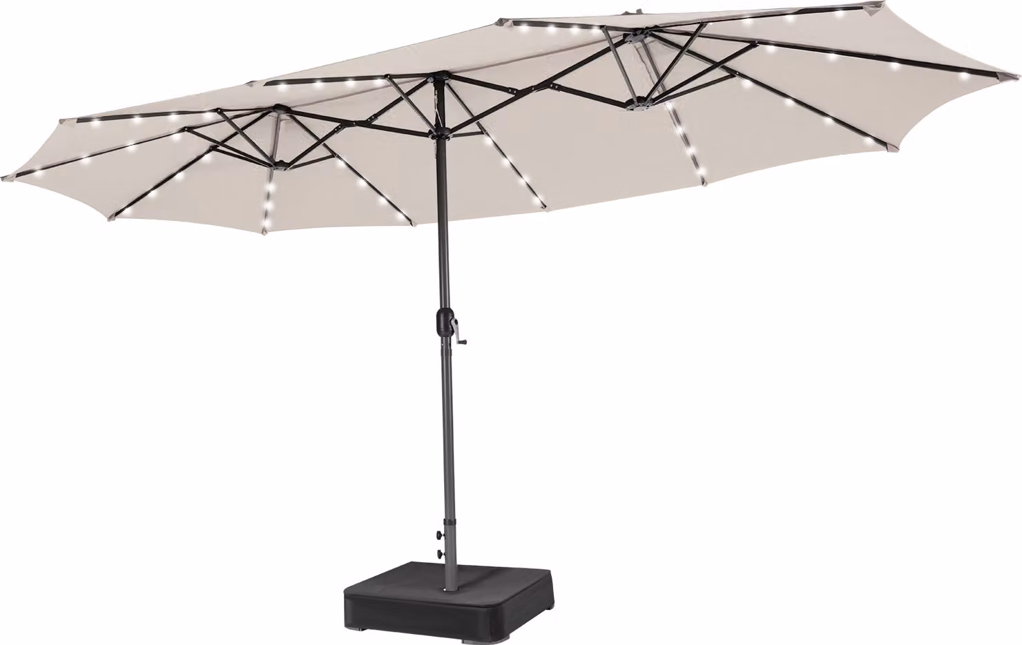 COSTWAY ombrellone doppio 450x260cm con supporto, manovella e LED solari, ombrellone da giardino UPF 50+ Beige