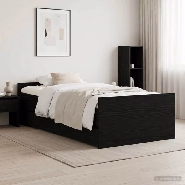 Struttura del letto Rovere Nero 90 x 200 cm 3446587