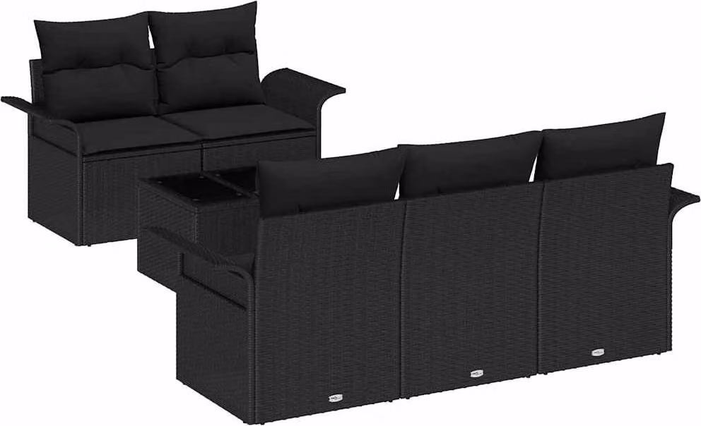 Set di divani con cuscino 6 pcs Nero polyrattan