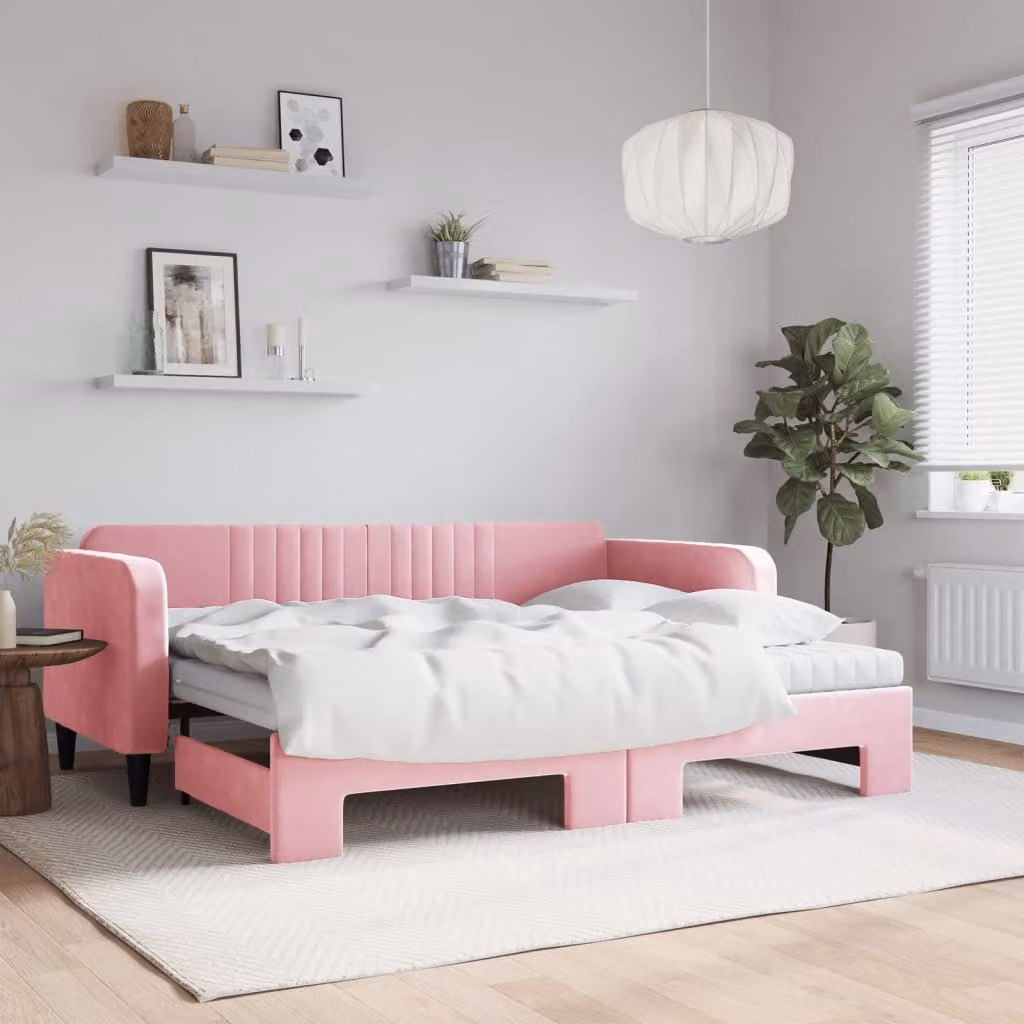 Divano Letto Estraibile vidaXL in Velluto Rosa con Materassi, L/P/H: 223 x 90 x 100 cm