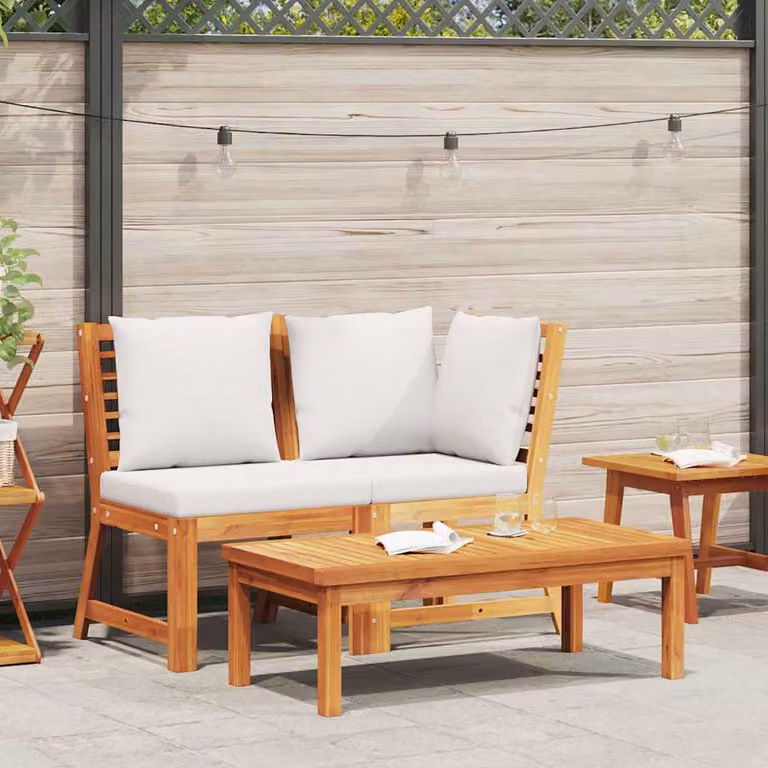 vidaXL Set Divani da Giardino 3 pz a L con Cuscini Beige in Legno di Acacia