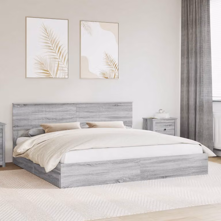 vidaXL Letto con Contenitore e Cassetto Grigio Sonoma L/P/H: 200 x 200 x 90 cm