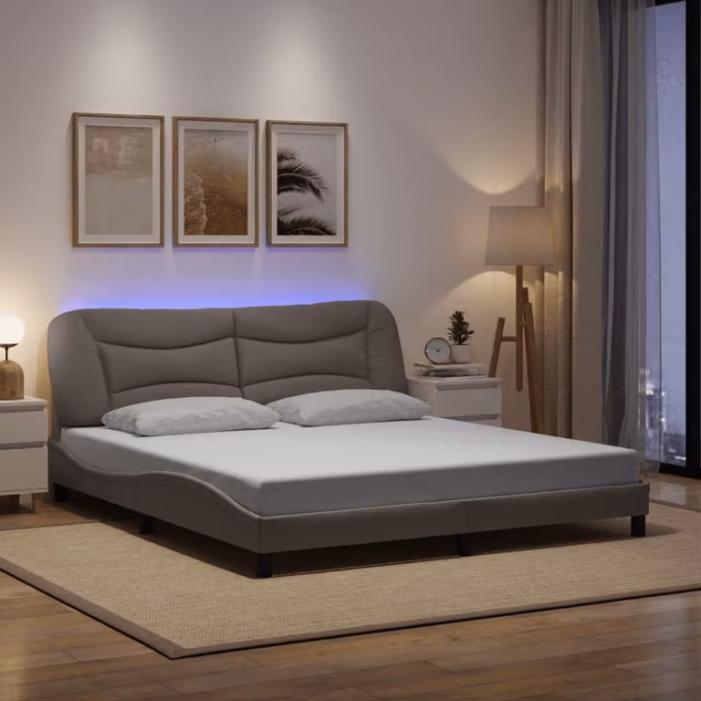 vidaXL Giroletto Hvar con LED e porte USB in tessuto tortora L: 180 cm, P: 200 cm