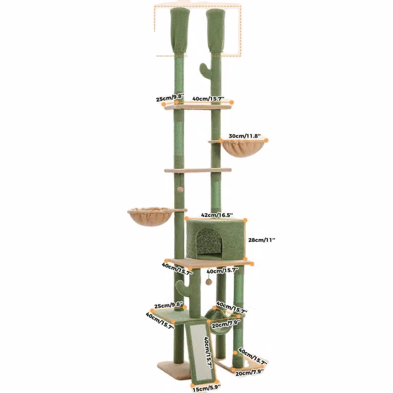 Albero per gatti, altezza regolabile 216 cm - 285 cm, cinque livelli di gioco, AMT0221GN, L