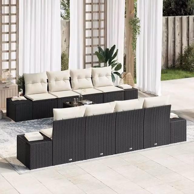 Set Divano da Giardino 8 pz Nero e Crema polyrattan 3355656