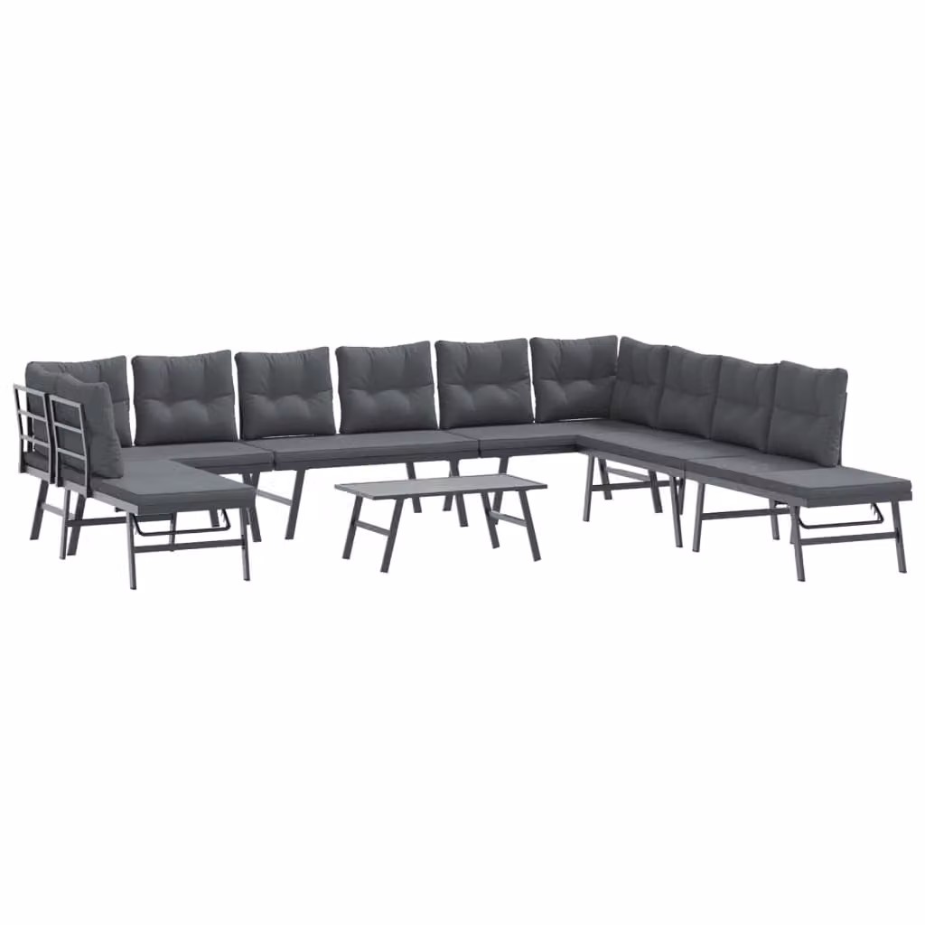 Set Panche Giardino Cuscini 6pz Nere Acciaio Verniciato Polvere