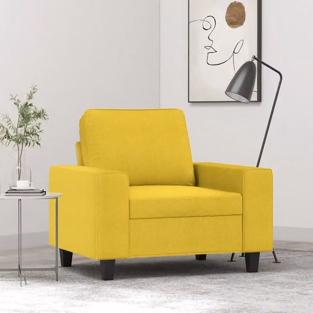 Poltrona moderna vidaXL in tessuto giallo con struttura in metallo e braccioli