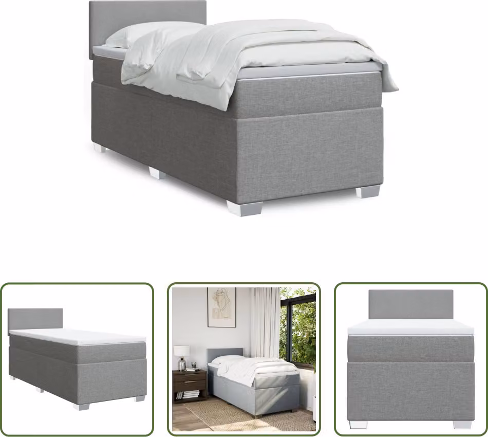 The Living Store Letto a molle con materasso grigio chiaro 80x200 cm in tessuto