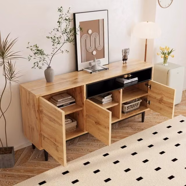 Madia con 3 ante e ripiani regolabili in MDF e pannello truciolare per soggiorno 160 × 35 × 76 cm