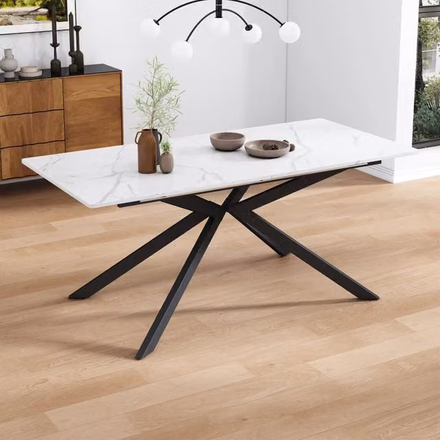 Tavolo rettangolare allungabile REDOM in MDF bianco e nero L/P/H: 150/180 x 70 x 76 cm – 1