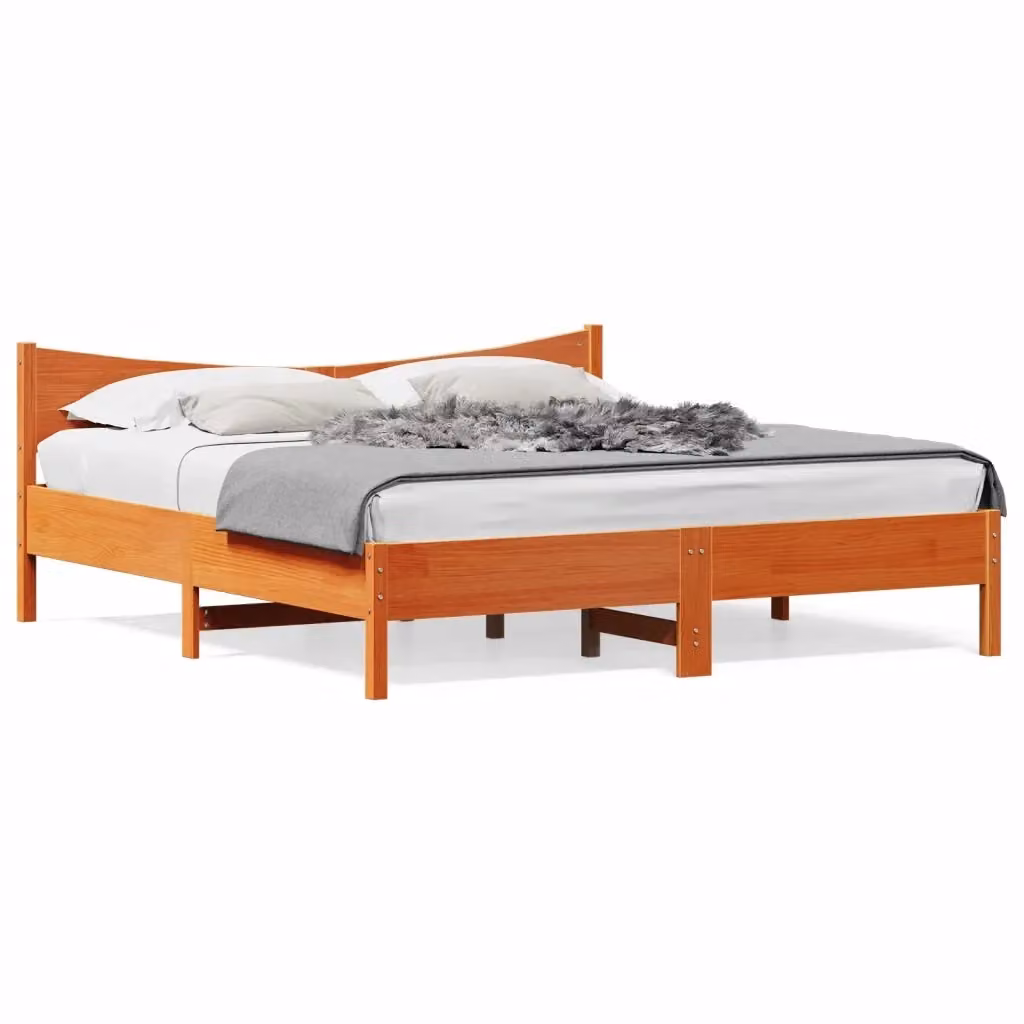 Giroletto vidaXL in legno di pino massiccio marrone cera con doghe fisse L/P: 180 x 200 cm – 2