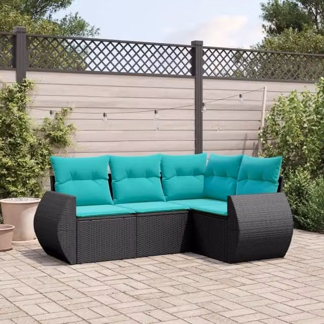 Set Divani da Giardino 4 pz con Cuscini Nero in Polyrattan 3221306