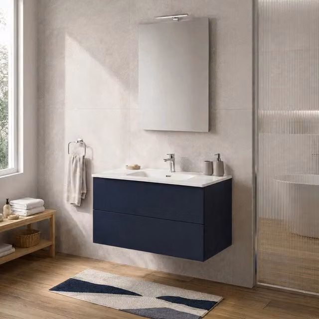 Mobile bagno sospeso Tierra INBAGNO blu con due cassetti push-pull e lavabo L: 100 cm