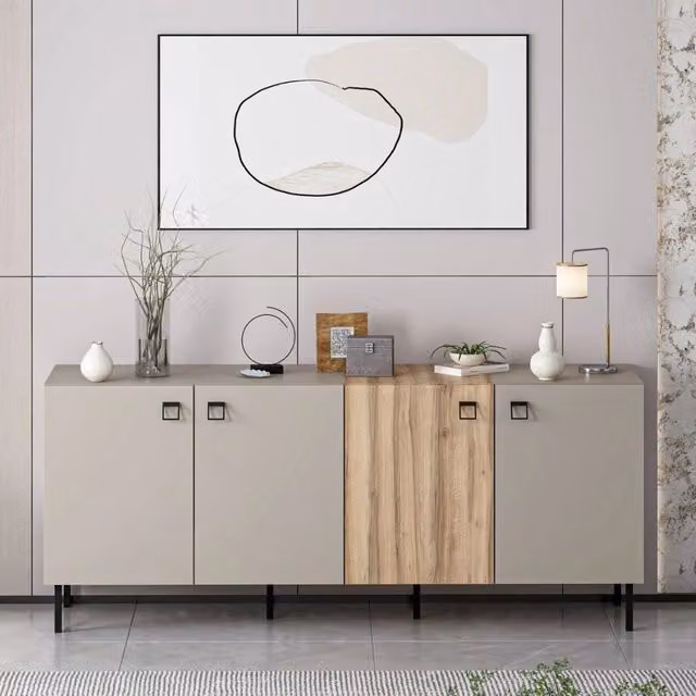 Madia Mila cashmere e rovere 180x47x75H – Eleganza e contrasto per un living raffinato