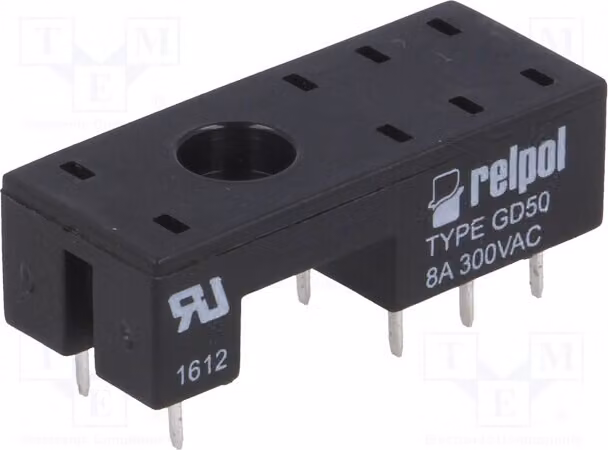 1 x Zoccolo 300 VAC. Utilizzo: RMB841, RMB851. Corrente: 8A. Numero di pin: 8. Montaggio: GD50. Elettromagnete