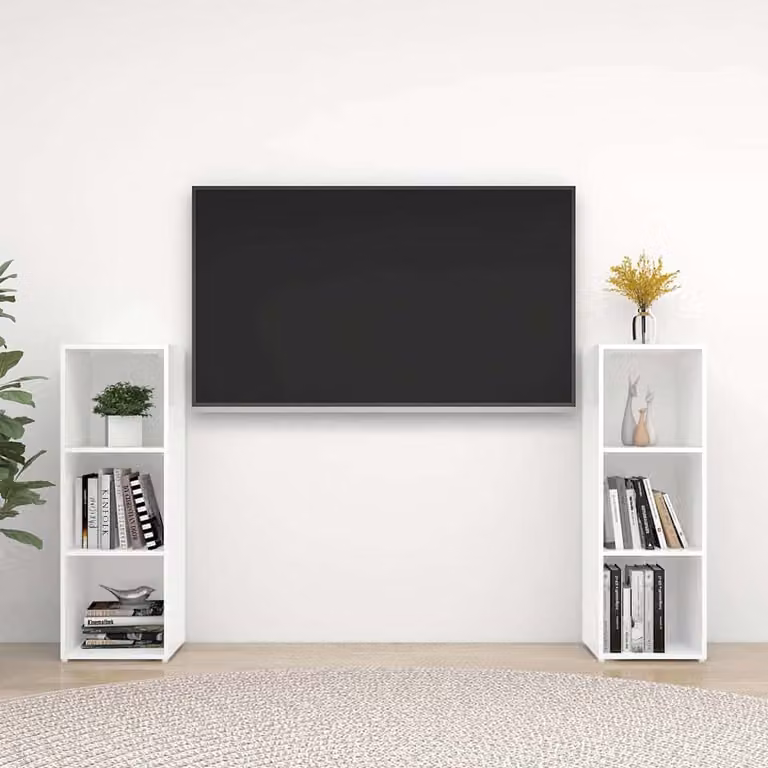 Set di 2 mobili TV vidaXL in legno multistrato bianco stile rustico, L/P/H: 107 x 35 x 37 cm