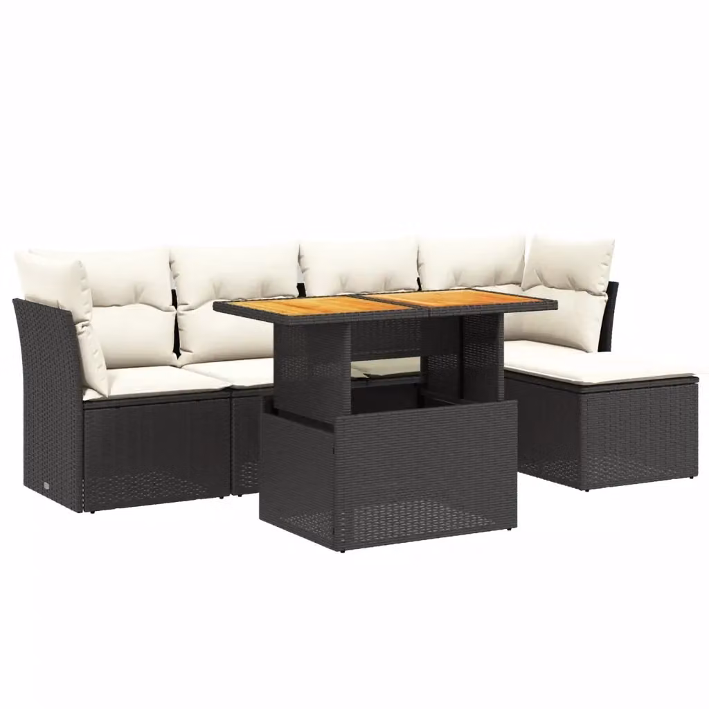 Set Divano da Giardino vidaXL 6 pz in Polyrattan Nero con Cuscini e Tavolino – 2