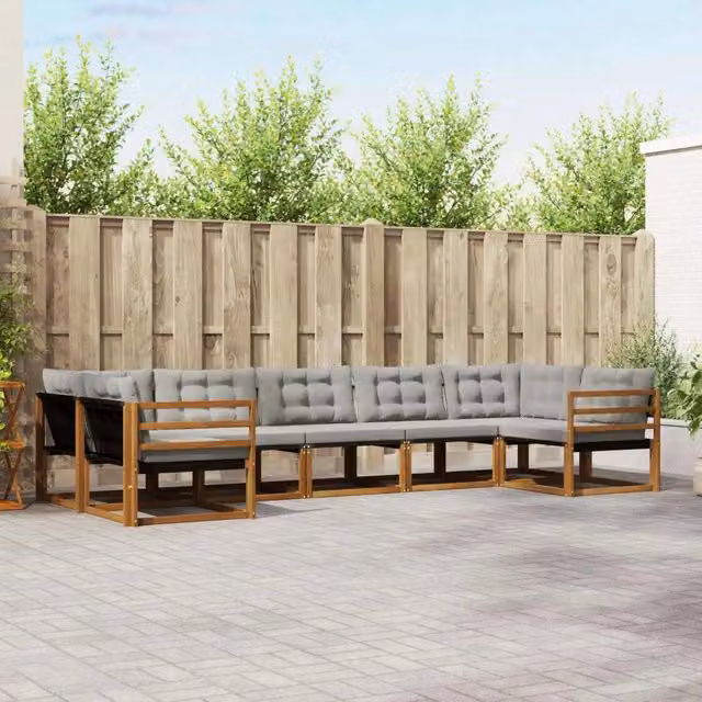 Set di divani da esterno 7 pz Naturale e Grigio Chiaro 3369806