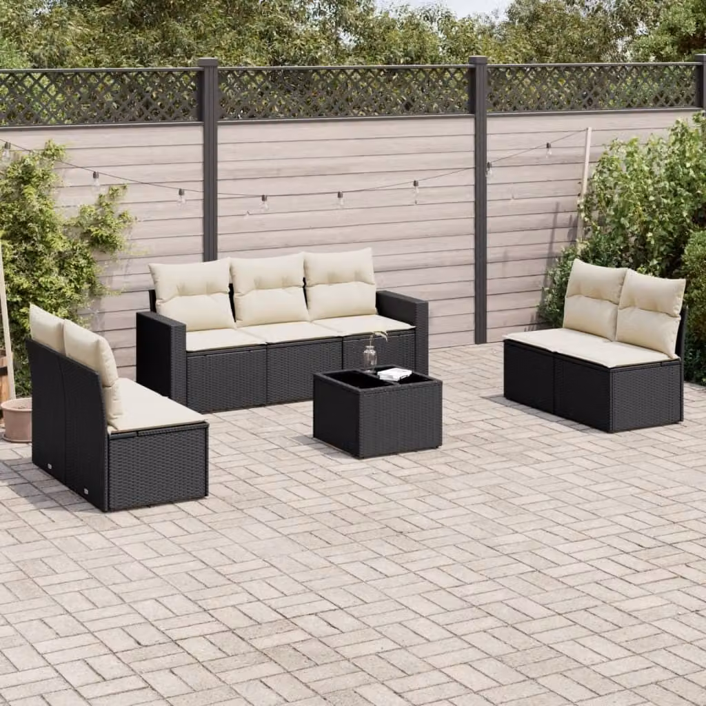 Maison Exclusive - Set da giardino 8 pezzi con cuscini in polyrattan nero