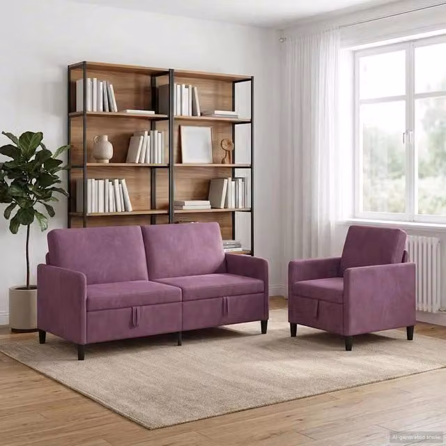 Set di Divani con Storage 2 pz Viola Poliestere 3429231