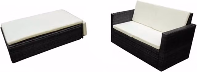 Set Divani da Giardino 2 pz | Set Salotto da Giardino con Cuscini in Polyrattan Nero