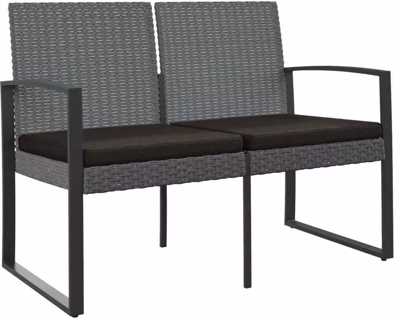 Panca da Giardino a 2 Posti con Cuscini Rattan PP Grigio Scuro