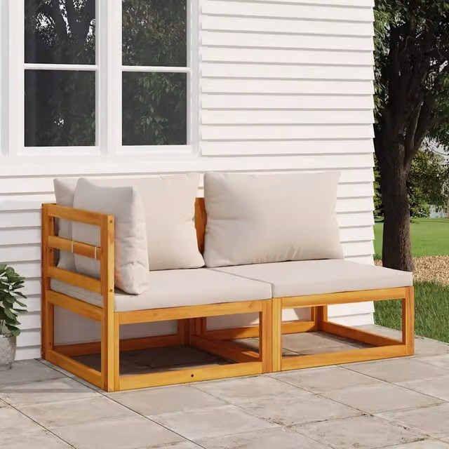 Set di Divani da Giardino a L vidaXL in Legno di Acacia con Cuscini Beige e Grigio