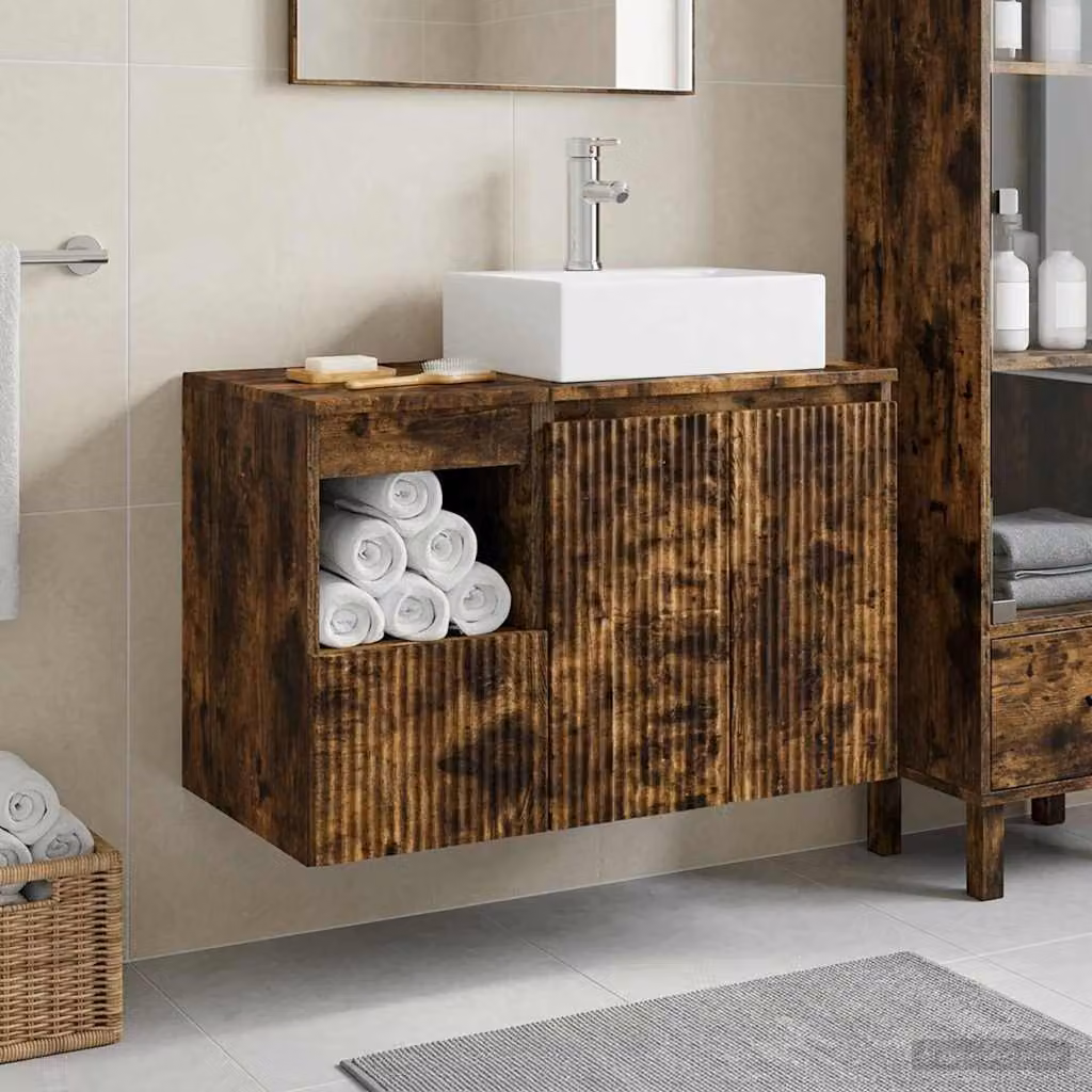 Set di mobili per il bagno moderno vidaXL composto da mobile lavabo e mobile contenitore in legno marrone L/P/H: 79,5 x 49,5 x 41,0 cm e 41,0 x 34,34 x 34,34 cm