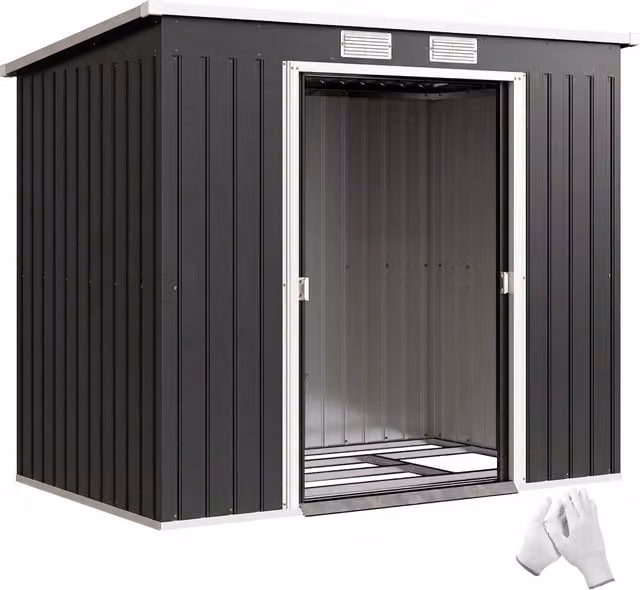 Casetta da giardino ¨C zephmum ¨C 213x130x172 cm grigio con porta scorrevole e finestre